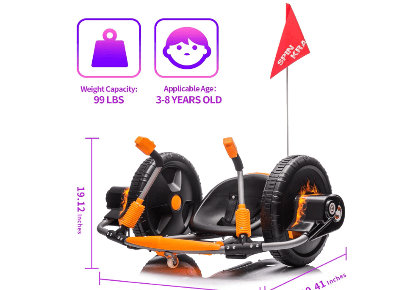 Acnico Electric Drifting Go Kart for Kids, 12V Outdoor Ride on Toys with 16-Inch Big Wheel, 360 Degree Spin, Speed of 4.66MPH, Dual Lever Steering, Peda