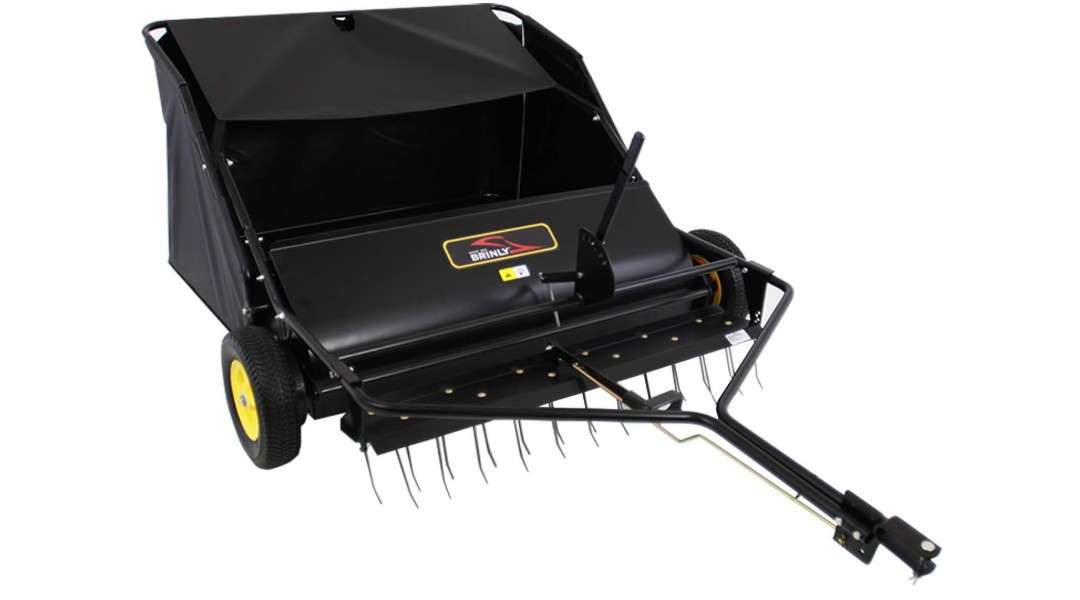 Brinly STS-42BHDK-A 42" Tow-Behind Lawn Sweeper with Dethatcher and Hamper Windscreen

