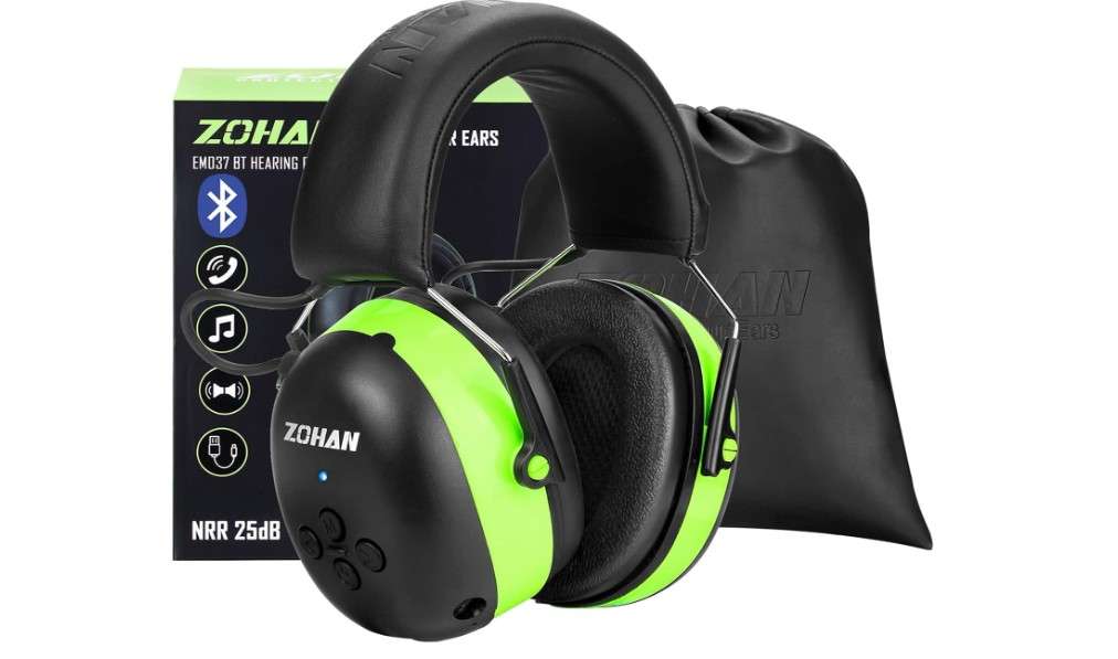  ZOHAN EM037 Bluetooth Hearing Protection,30dB SNR Noise Reduction Ear Protection with 1500mAh Rechargeable Battery,Headphones with 40H playtime for Mowing