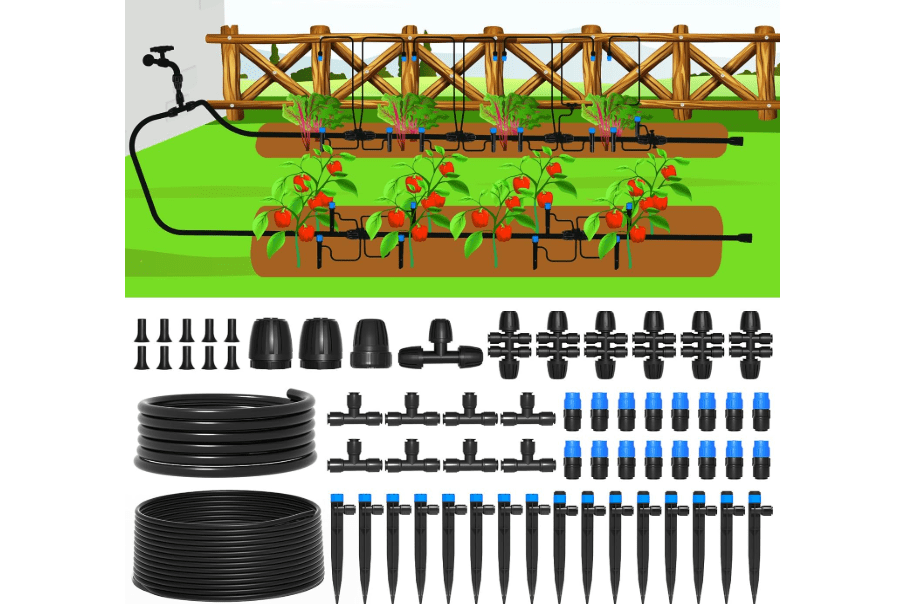 
MIXC 230FT Quick-Connect Drip Irrigation System Kit, Automatic Garden Watering System with 1/4" & 1/2" Fast-Lock Tubing - Adjustable Nozzles
