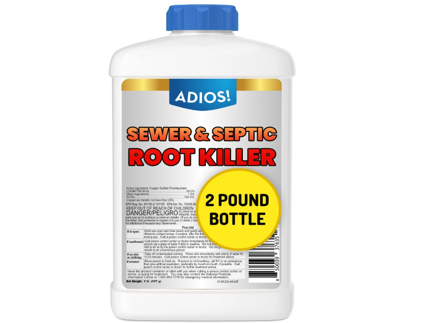 
Adios! Sewer and Septic Root Killer for Trees and Shrubs, Copper Sulfate Formula Protects Sewer Pipes, Drains and Septic Tanks from Invasive Root Growth
