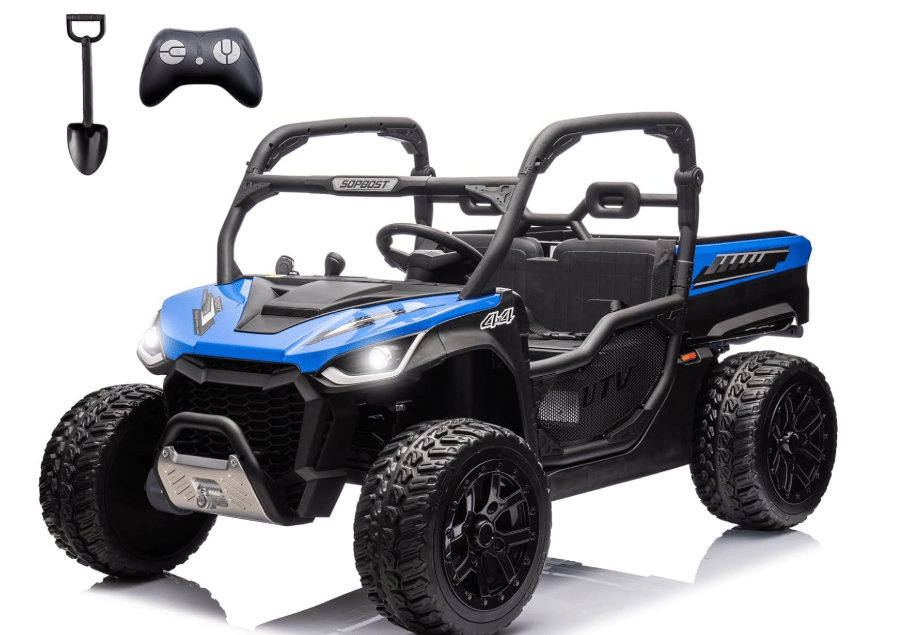 
sopbost 24V 10Ah 2 Seater Ride On Car with Remote Control Battery Powered Ride On Toy Electric 4x4 Kids UTV with Large Dump Bed, 4x75W Motors, Blue