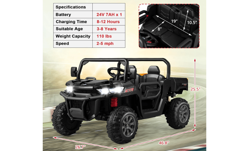 
Costzon 24V Ride on Car, 2-Seater Electric Dump Truck w/Remote Control, Dump Bed & Shovel, 4 Spring Suspensions, Kids UTV w/Dual RPM20000 Motors,