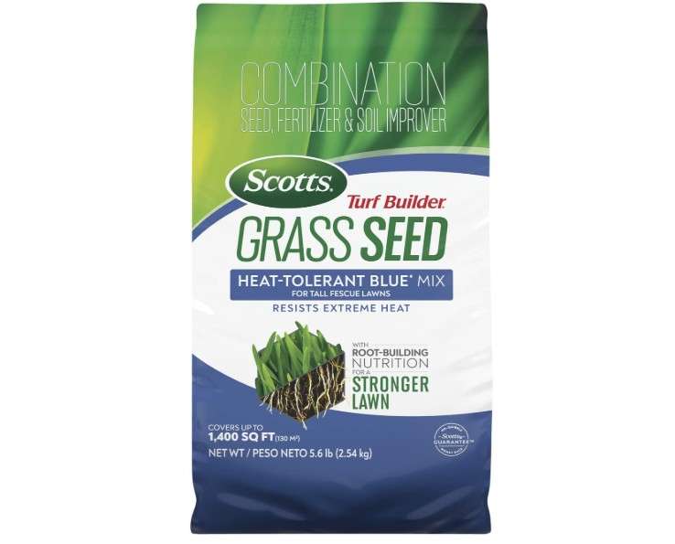 Scotts Turf Builder Grass Seed Heat-Tolerant Blue Mix for Tall Fescue Lawns with Fertilizer and Soil Improver, 5.6 lbs.