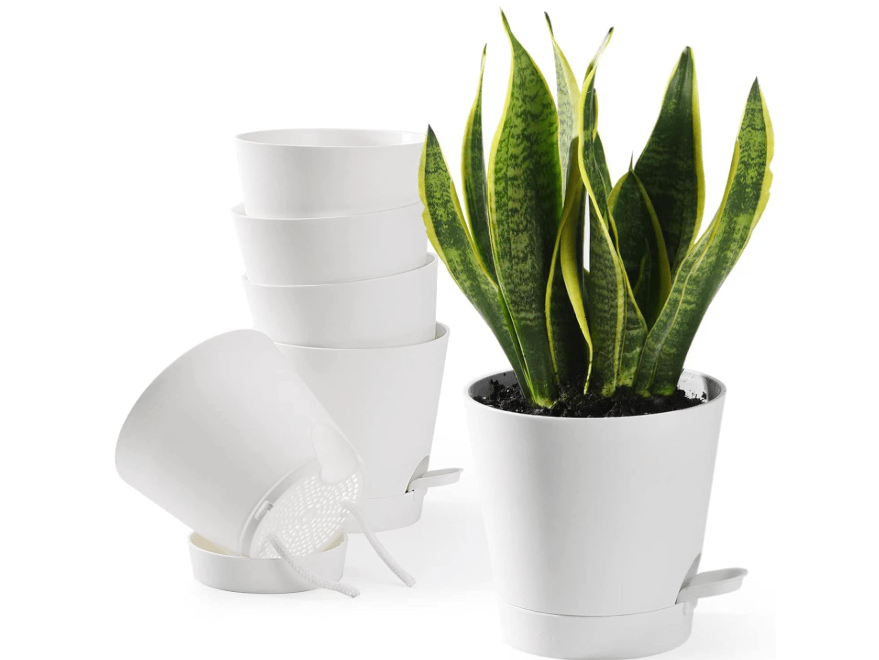 
Qaobo Plant Pots 6 PCS 5 inch Self Watering Planters High Drainage Flowers Pot for Indoor Outdoor Plants with Reservoir Tray and Watering Lip Gardening