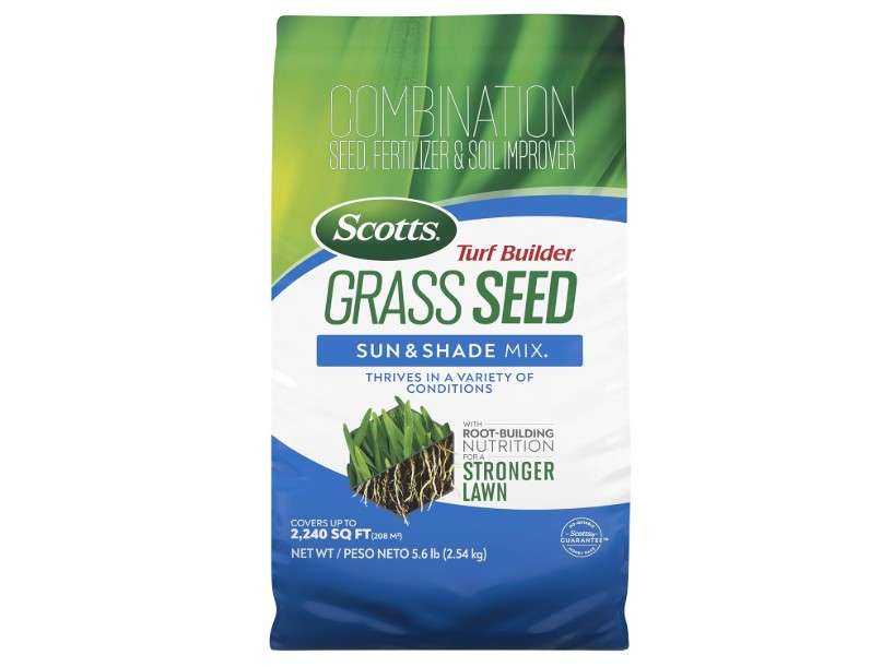 Scotts Turf Builder Grass Seed Sun & Shade Mix with Fertilizer and Soil Improver, Thrives in Many Conditions, 5.6 lbs.