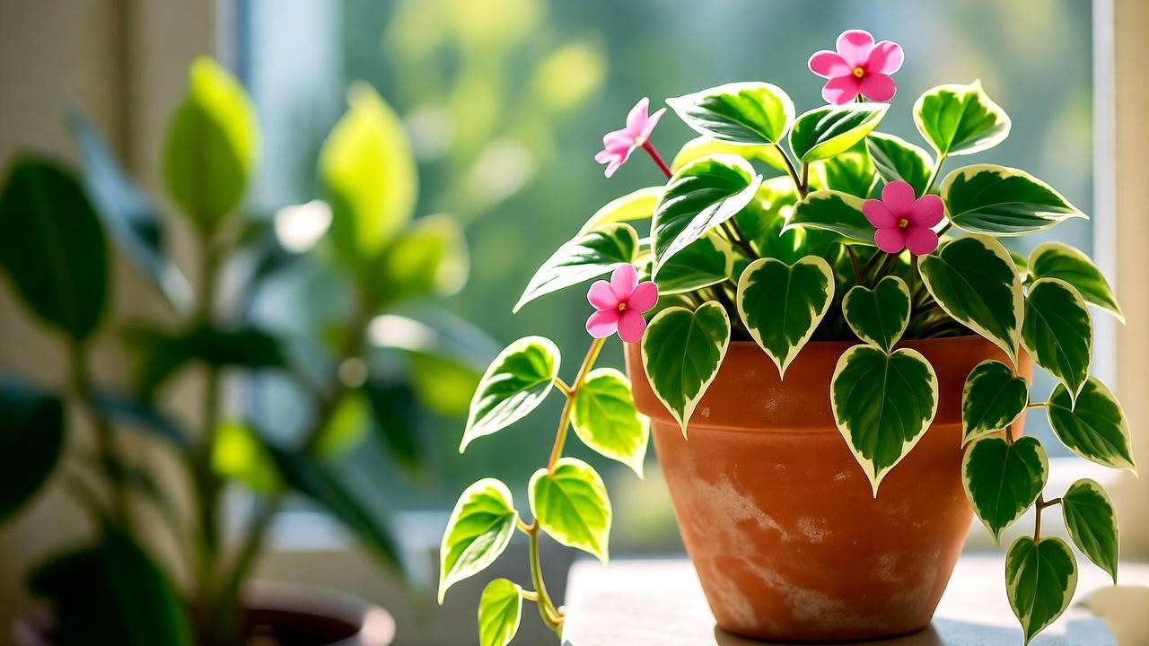 "Healthy Mezoo plant thriving in well-draining soil under bright sunlight on a windowsill." 