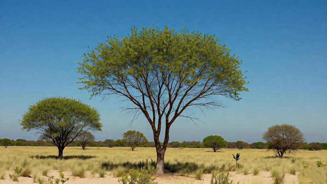 Wili wili tree in well-draining sandy soil under sunny sky with proper mulching. 