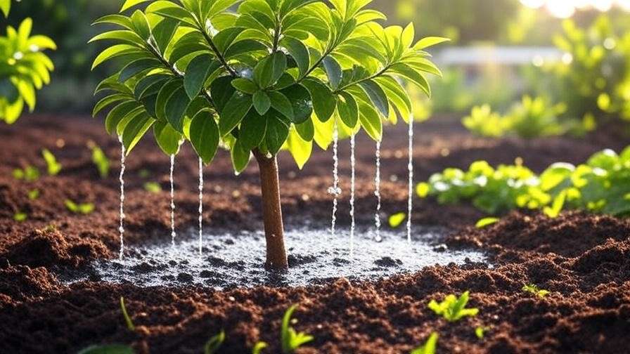 "Drip irrigation system watering a Black Madeira fig tree"