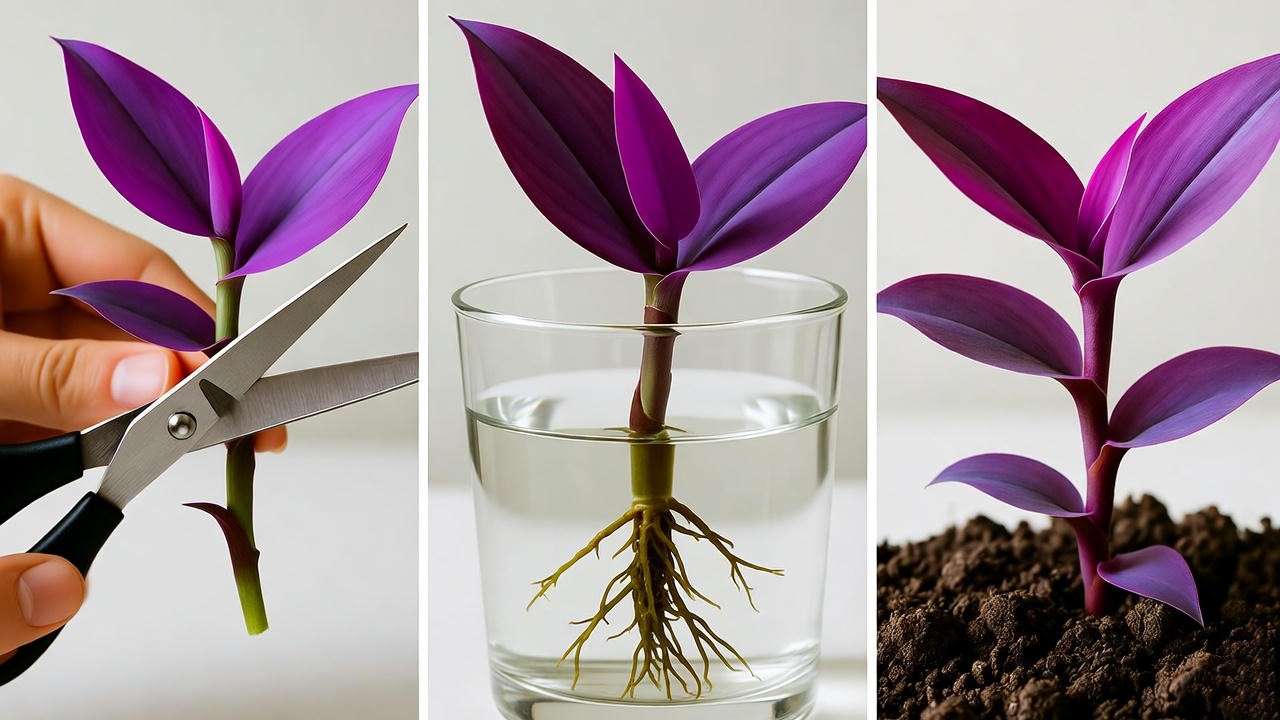 Step-by-step pruning and propagation of Purple Heart plant" 