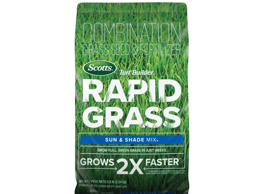 Scotts Turf Builder Rapid Grass Sun and Shade Mix, Combination Grass Seed and Fertilizer, Grows Green Grass in Just Weeks, 5.6 lbs