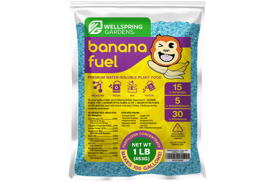 
Wellspring Gardens Banana Fuel Fertilizer - Water-Soluble 15-5-30 Blend - Banana Plant Fertilizer - Plant Food - Formula for Banana Trees & Plants
