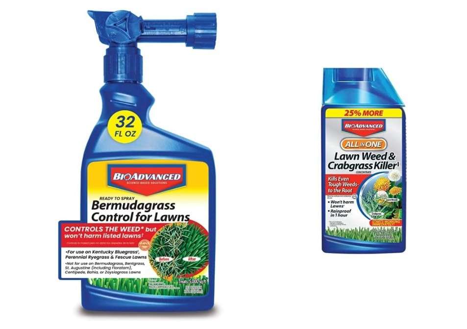 BioAdvanced Bermudagrass Control for Lawns, Ready-to-Spray, 32 oz with BioAdvanced All-in-One Lawn Weed and Crabgrass Killer I, Concentrate, 40 oz 
