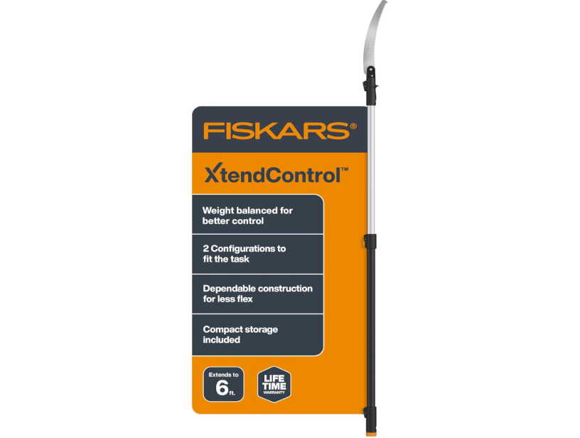Fiskars XtendControl Extendable Tree Pruner (6 ft), Adjustable Branch Trimmer with 15" X1 Saw with Hand Saw Option, 3-6 ft Extension Pole, and Secure..