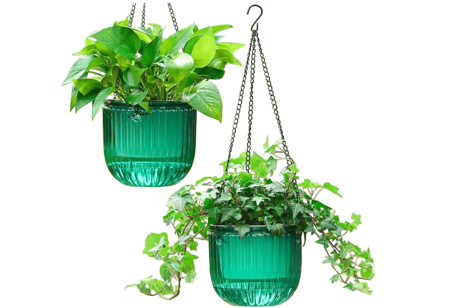 
Melphoe 2 Pack Self Watering Hanging Planters Indoor Flower Pots, 6.5 Inch Outdoor Hanging Basket, Plant Hanger with 3Hooks Drainage Holes for Garden Home.