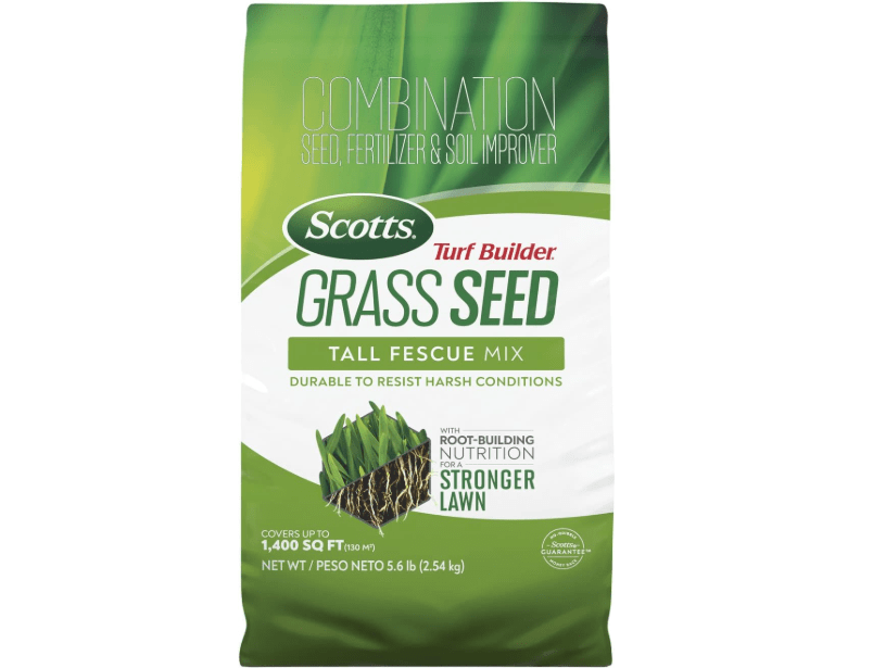 Scotts Turf Builder Grass Seed Tall Fescue Mix with Fertilizer and Soil Improver, Resists Harsh Conditions