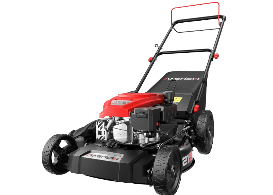  AMERISUN Self-Propelled Gas Lawn Mower, 170cc OHV Engine with High-Velocity Cooling, 21" Steel Deck, 1.4-Bushel Grass Catcher, 6-Position Height