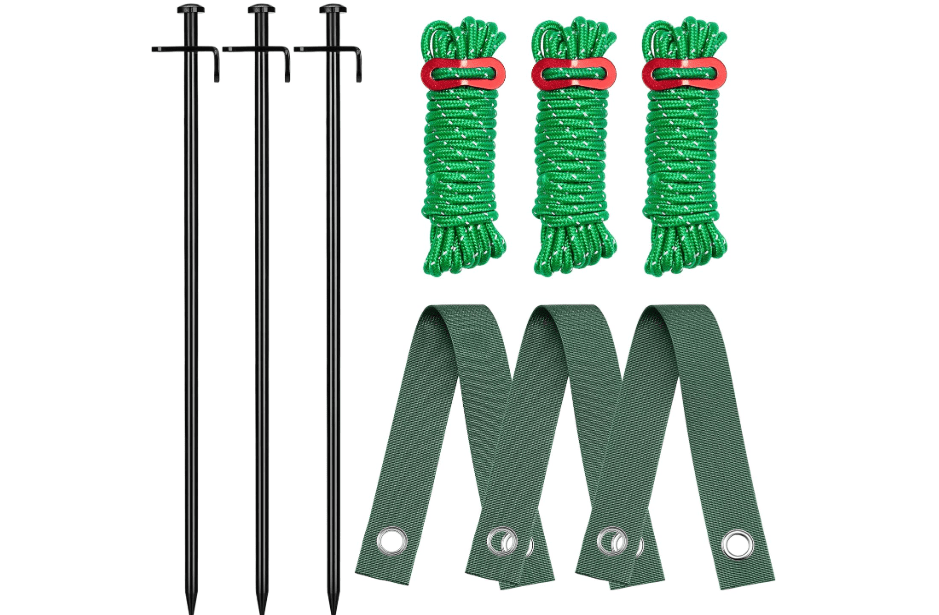 Kingsyard Tree Stakes and Supports, 16 Inch 3 Pcs Steel Heavy Duty Tree Stake Kit for Leaning Young Trees Straightening Kit Against Bad Weather, with 6Pc