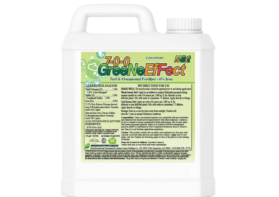 
Nitrogen Fertilizer + High Iron (6%) 7-0-0 Greene Effect by Greene County Fertilizer Deep Blue Green Color Lawn