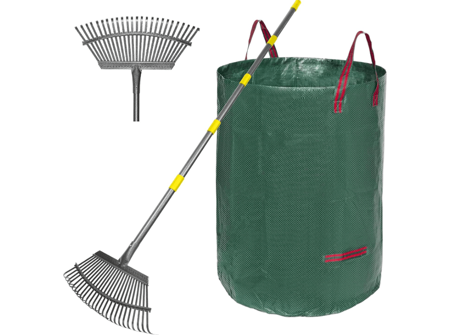 
Serqd Adjustable Garden Rake for Leaves 36-73" Long Handle, 18" Wide, Heavy Duty with 25 Metal Tines ，Includes 32Gallon Leaf Bags，Designed for Lawns
