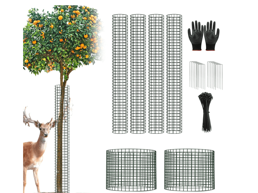 UQM 48 Inch Tree Trunk Protector, 6 Pcs Metal Tree Guards Trunk Protector with Glove & Metal Stakes & Zip Ties, Mesh Tree Bark Protector, Plant
