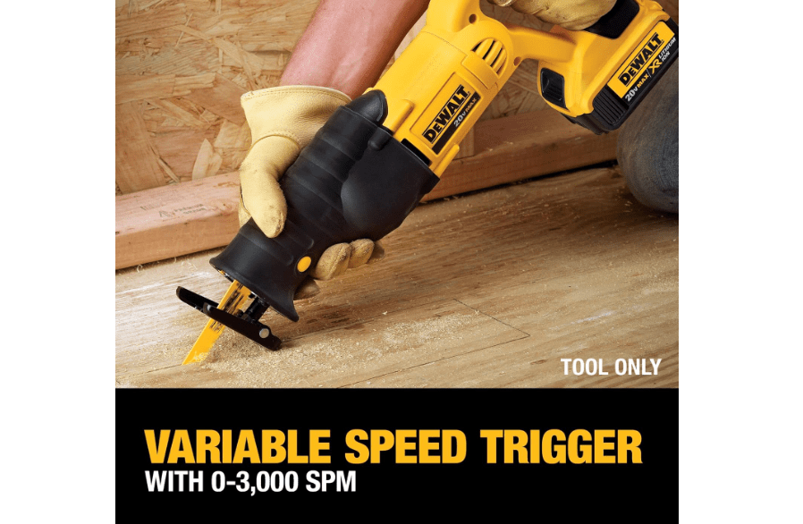 
DEWALT 20V MAX Reciprocating Saw, 3,000 Strokes Per Minute, Variable Speed Trigger, Bare Tool Only (DCS380B)