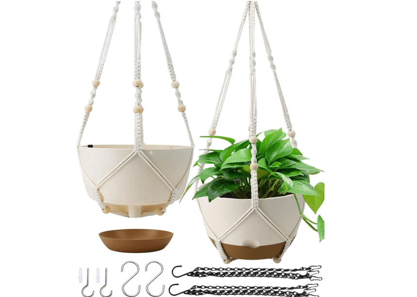 
Koalaime Hanging Planters for Indoor Plants, 2 Pack 10 Inch Self Watering Pots with Macrame Plant Hanger, Hanging Baskets Holder for Outdoor Garden Home