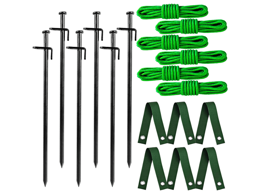 Guyuewey Heavy Duty Tree Stake Kit - Tree Stakes & Straps for Straightening Young Trees, Garden Tree Supports, 6pcs Metal Stakes, 6pcs Rope for Anchoring