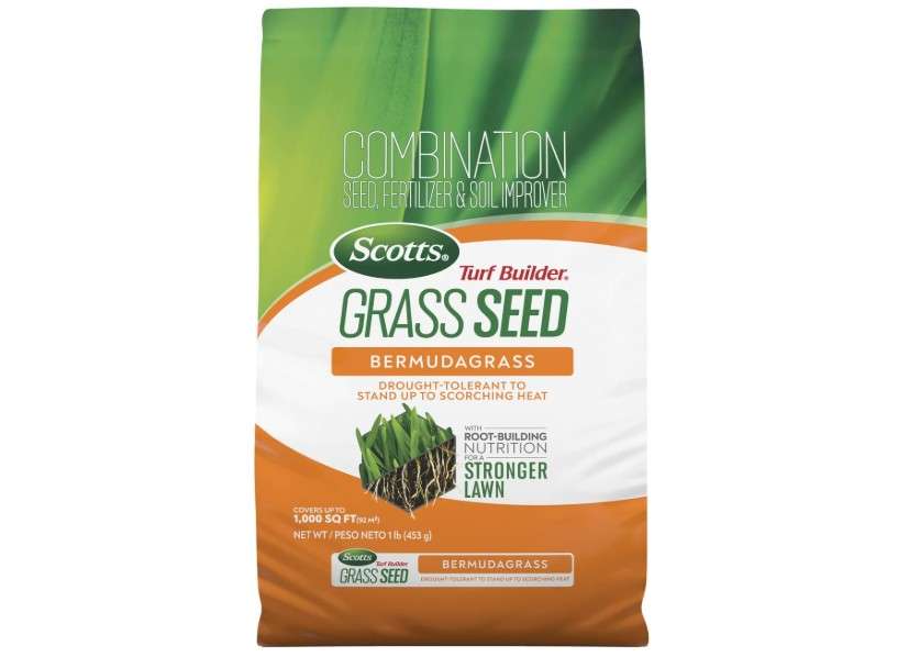 Scotts Turf Builder Grass Seed Bermudagrass with Fertilizer and Soil Improver, Drought-Tolerant, 1 lb.