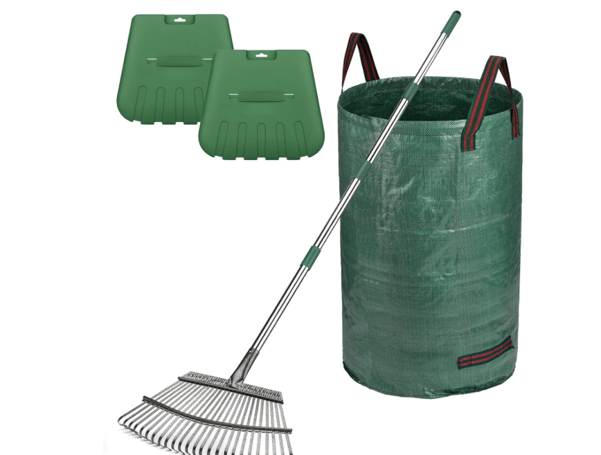 
HUZSV 65" Rake,25-Tine Heavy Duty Garden Rake with Leaf Scoops & Bag - Non-Slip Fixed Handle Metal Rastrillo para Jardin for Lawn, Yard, Shrubs,