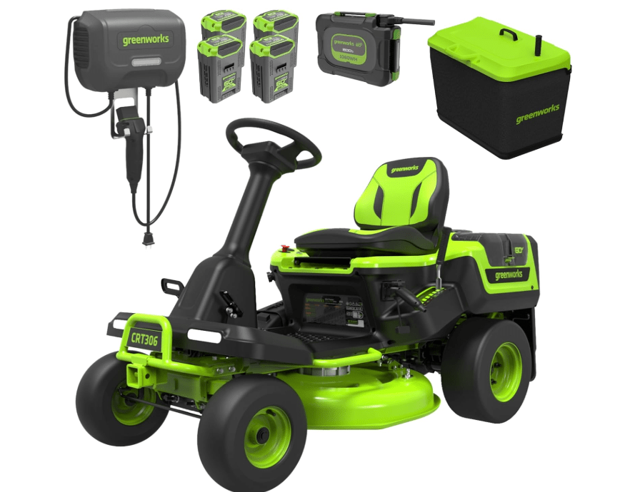  Greenworks 60V 30" Tractor+Rear Bagger+Bagging Blades,(4) 8.0Ah+(1) 20.0Ah Batteries+Wall Charge