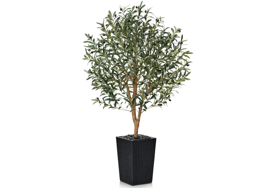 
VeriNatural Artificial Olive Tree 5FT, Faux Olive Trees with Real Wood Trunk, UV Resistant Fake Plants in Planter & River Rocks, Indoor Tall Silk Plant
