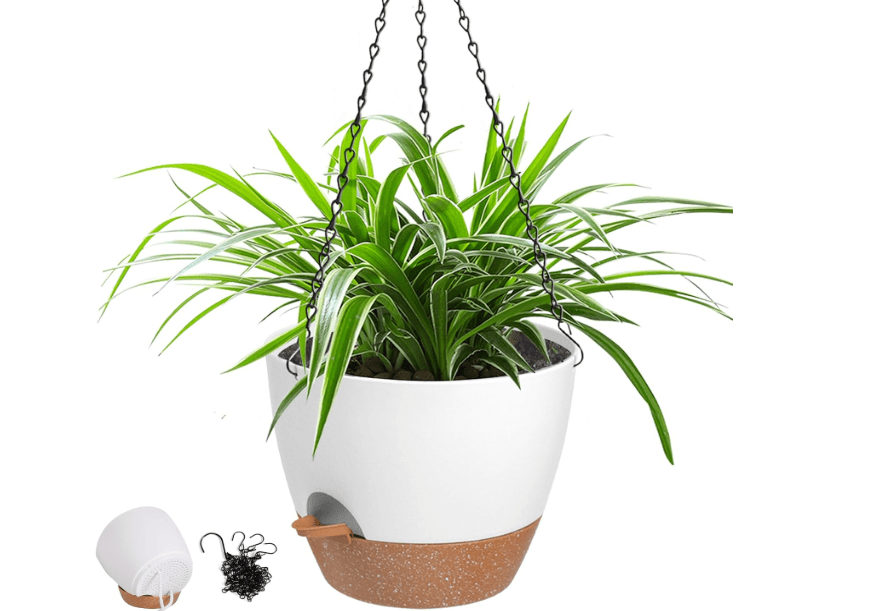 
Vanslogreen Hanging Planters for Indoor Outdoor Plants, 1 Set Self Watering Hanging Pot with Drainage Holes & Removable Tray (White-12inch,