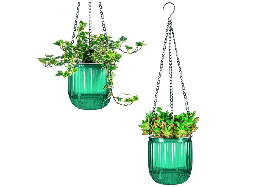 
Josteve 4.5 Inch 2 Pcs Self Watering Hanging Planter Indoor Plant Pots Drainage Holes, Outdoor Small Hanging Planters Flower Pot Basket, Visible Water Level