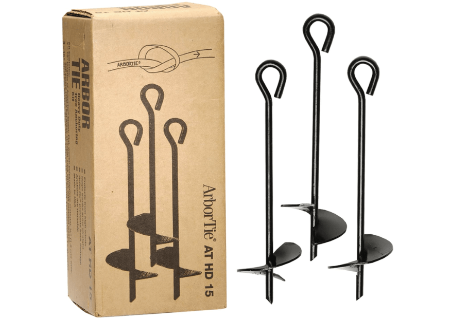 DeepRoot ArborTie Heavy-Duty Ground Anchoring Kit for Tree Support, Includes Three 10’ ArborTie Green and Three 15” Steel Eye Earth Anchors, Versatile Tree
