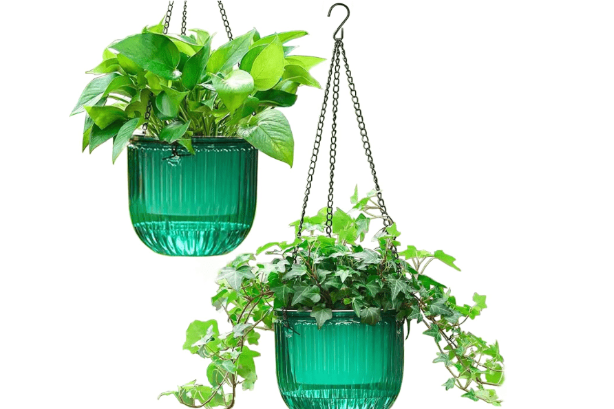 
Melphoe 2 Pack Self Watering Hanging Planters Indoor Flower Pots, 6.5 Inch Outdoor Hanging Basket, Plant Hanger with 3Hooks Drainage Holes for Garden Home.