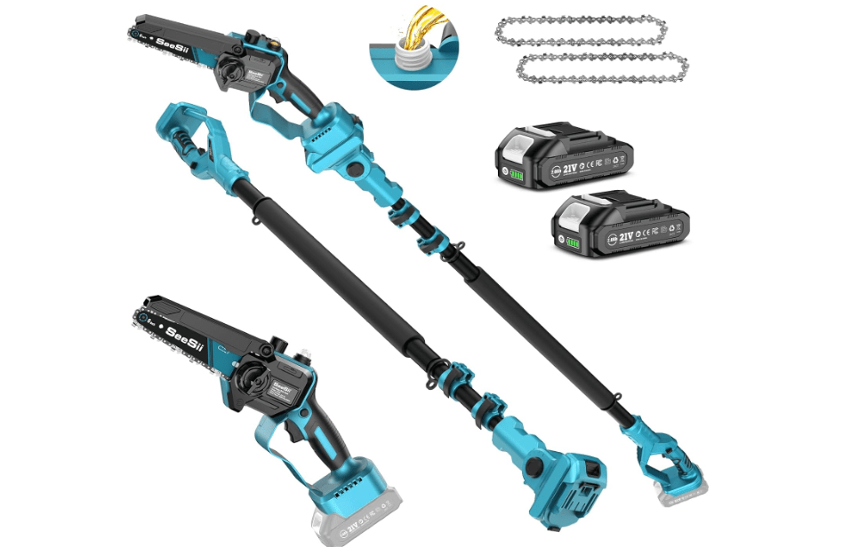 
SEESII 2-in-1 Electric Pole Saws for Tree Trimming, 6 Inch Mini Chainsaw Cordless with Extension Pole, Battery Powered Pole Chain Saw, Tree Trimmer Limb.