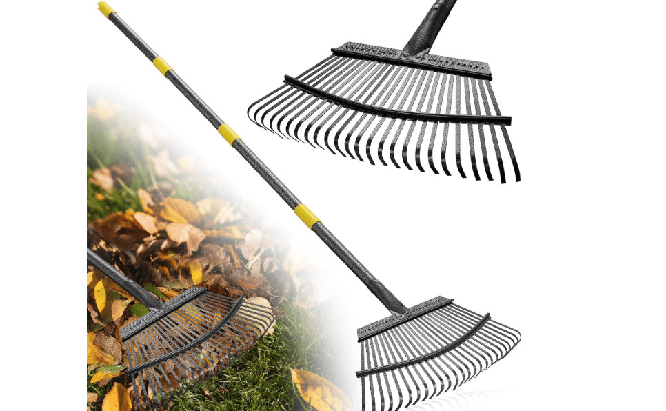 
Garden Rake for Leaves: 18” Wide Metal Leaf Rake, 65” Long Adjustable Handle, Heavy Duty 25 Teeth, Fast Kids Women Large La