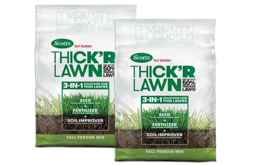 Scotts Turf Builder Thick'R Lawn Tall Fescue Mix, Combination Seed, Fertilizer and Soil Improver, Thickens Thin Grass, 12 lbs. (2-Pack)
