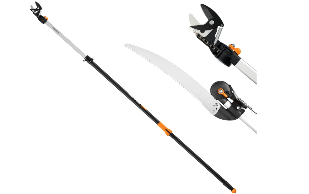 
Fiskars 2-in-1 Extendable Tree Pruner and Pole Saw (Extends 7.9 - 12 feet) with Rotating Head, Pruning Stik Model with15-Inch Double-Grind Saw Blade, and