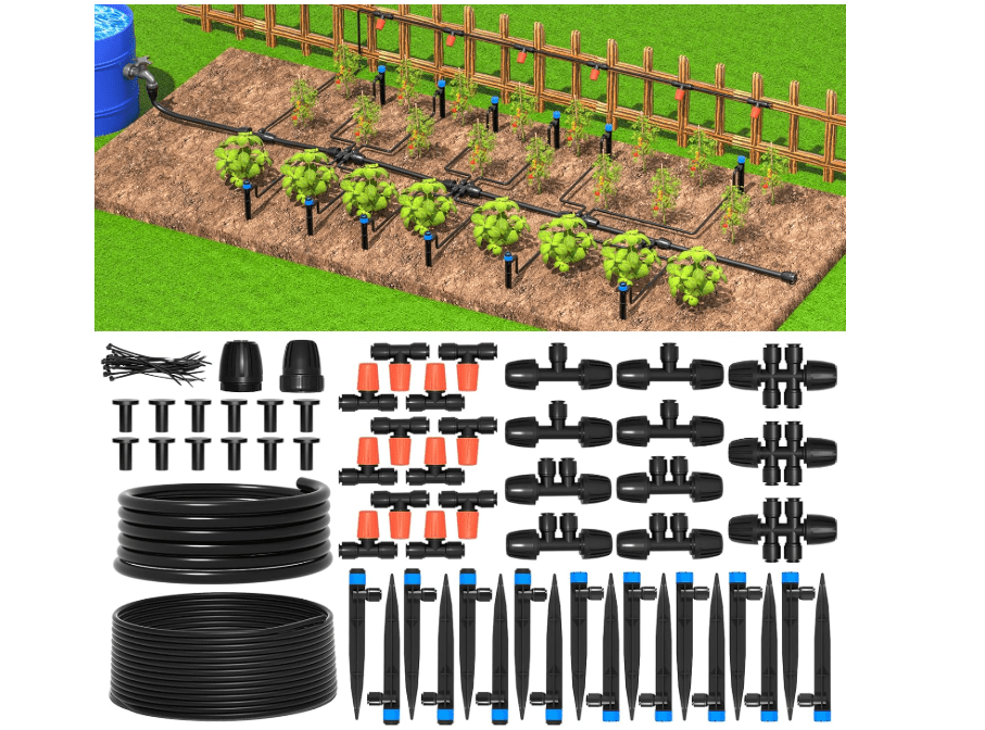 
MIXC Greenhouse Micro Drip Irrigation Kit Automatic Irrigation System Patio Misting Plant Watering System with 1/4 inch 1/2 inch Irrigation Tubing Hose..
