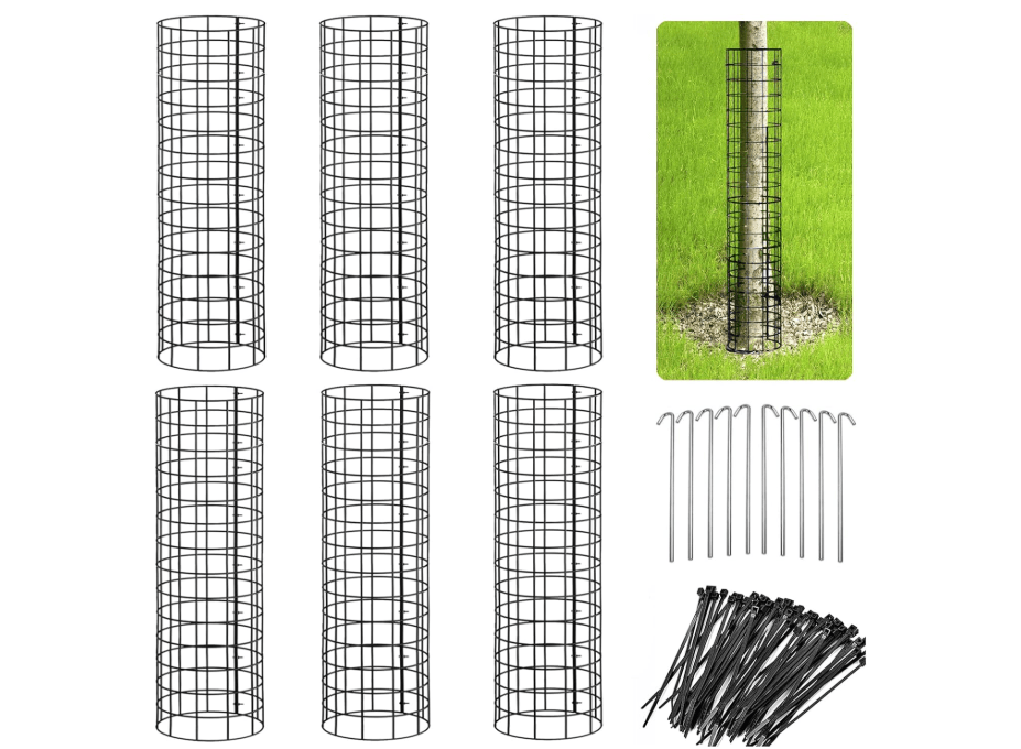 Yowlieu Metal Tree Trunk Protectors, 6 Pack Plant Guard Protector with Zip Ties & Garden Stakes, Tree Wrap Cage for Protect Tree from Deer Mowers