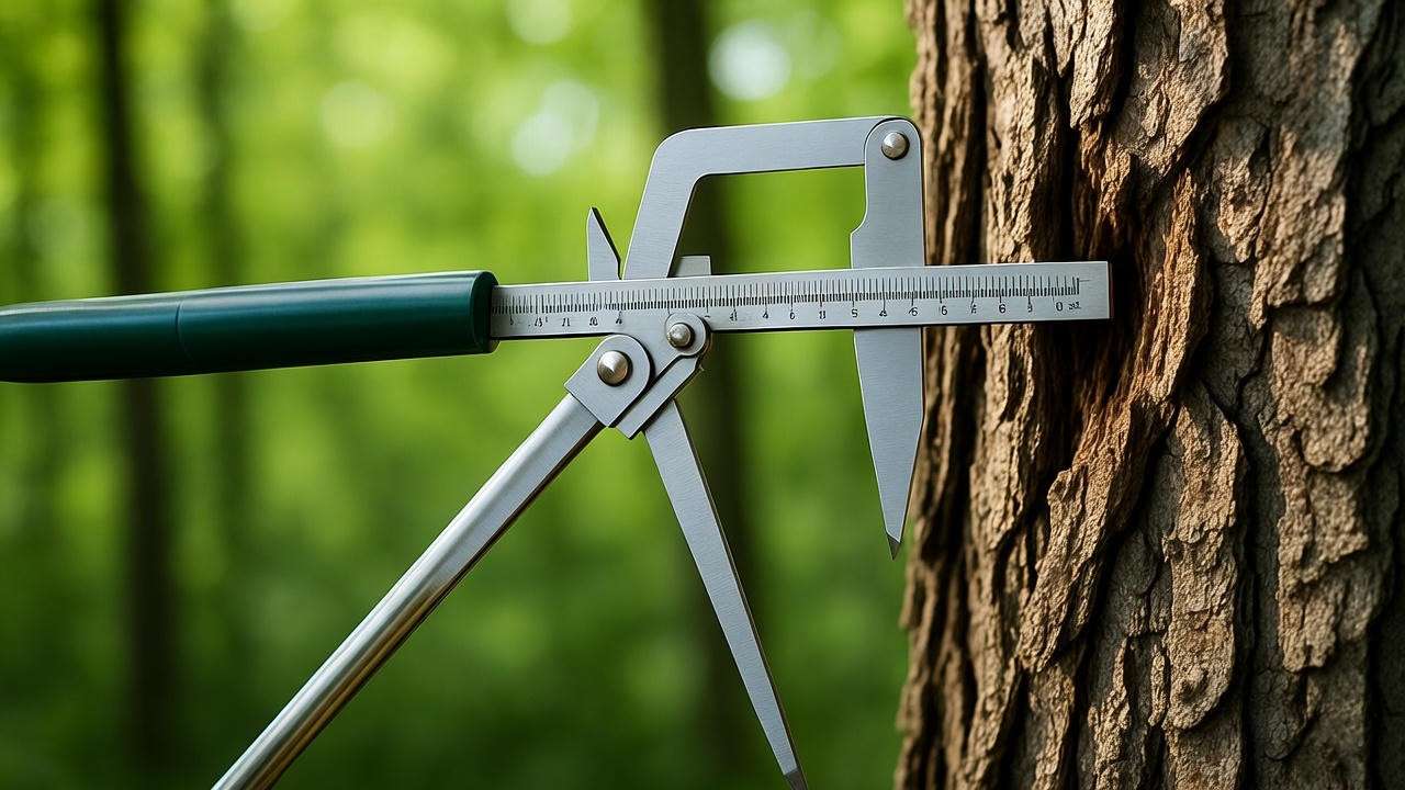 Close-up of a manual tree caliper