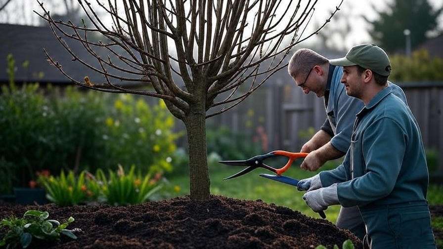  "Pruning a Bonanza Peach Tree with shears for open-center structure in winter." 