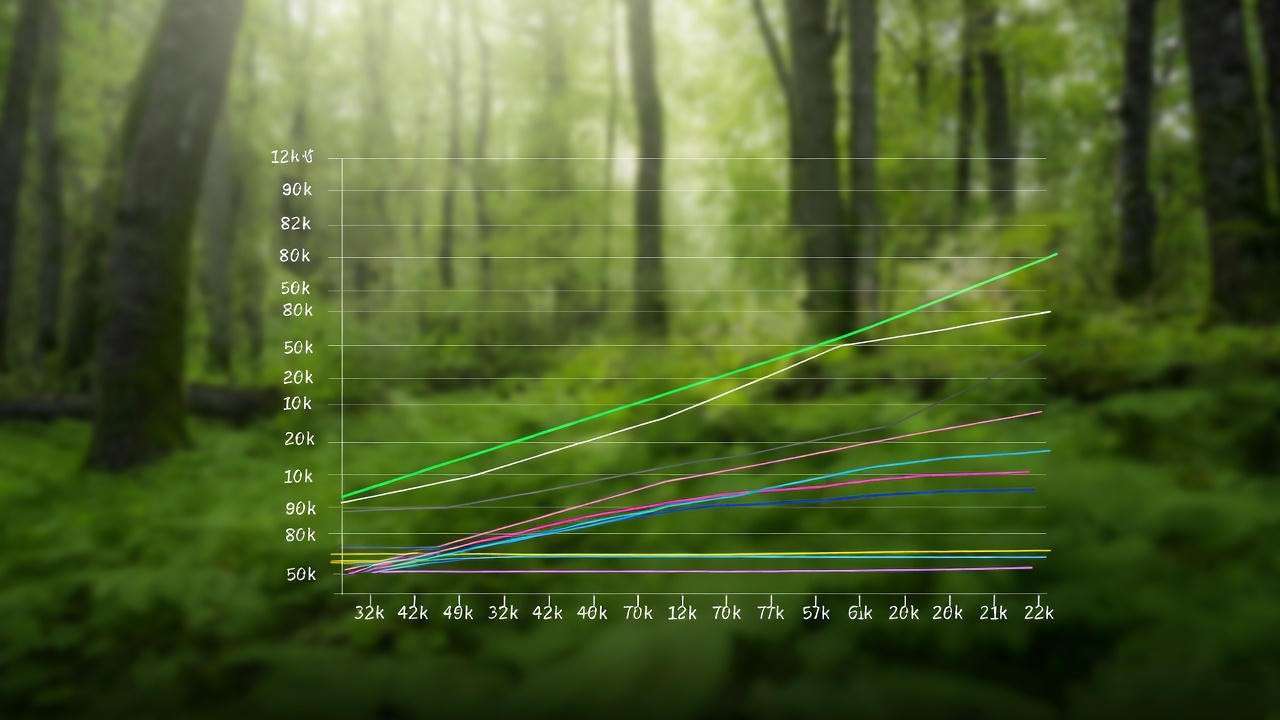  Graph showing tree diameter growth over five years with a tree in the background. 