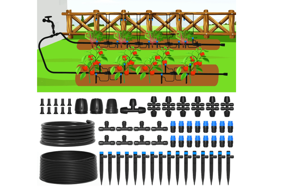 
MIXC 230FT Quick-Connect Drip Irrigation System Kit, Automatic Garden Watering System with 1/4" & 1/2" Fast-Lock Tubing - Adjustable Nozzles