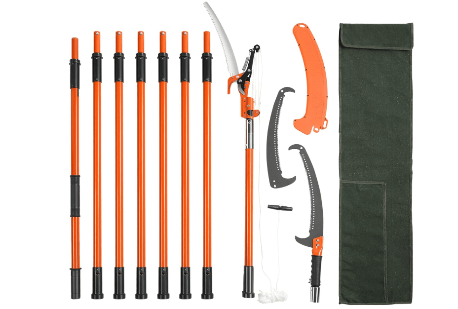 
VEVOR Manual Pole Saw, 7.3-27 ft Extendable Tree Pruner, Sharp Steel Blade and Scissors High Branches Trimming, Branch Trimmer with Lightweight 8 Fiberglass.