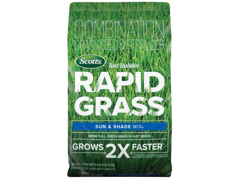 Scotts Turf Builder Rapid Grass Sun and Shade Mix, Combination Grass Seed and Fertilizer, Grows Green Grass in Just Weeks, 5.6 lbs.
