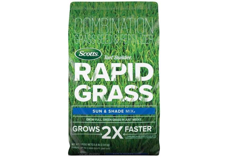 Scotts Turf Builder Rapid Grass Sun and Shade Mix, Combination Grass Seed and Fertilizer, Grows Green Grass in Just Weeks, 5.6 lbs.

