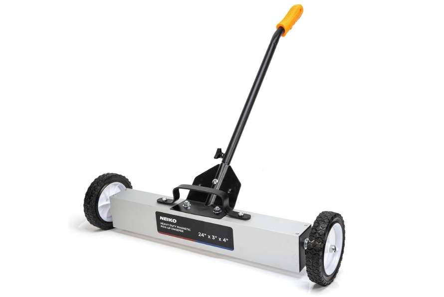 NEIKO 53416A 24” Rolling Magnetic Sweeper with Wheels, 50 Pound Capacity, Adjustable Handle & Floor Magnet Clearance Height, Metal Pick Up and Nail...